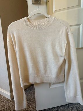 H&M Ivory Crewneck Cropped Sweater